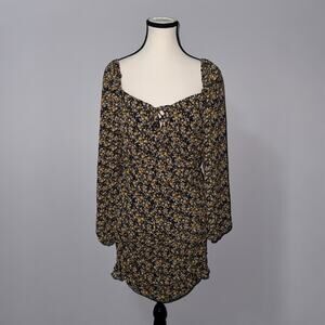 LUSH Womens Yellow Black Floral Ruched Mini Dress Size Medium NWT